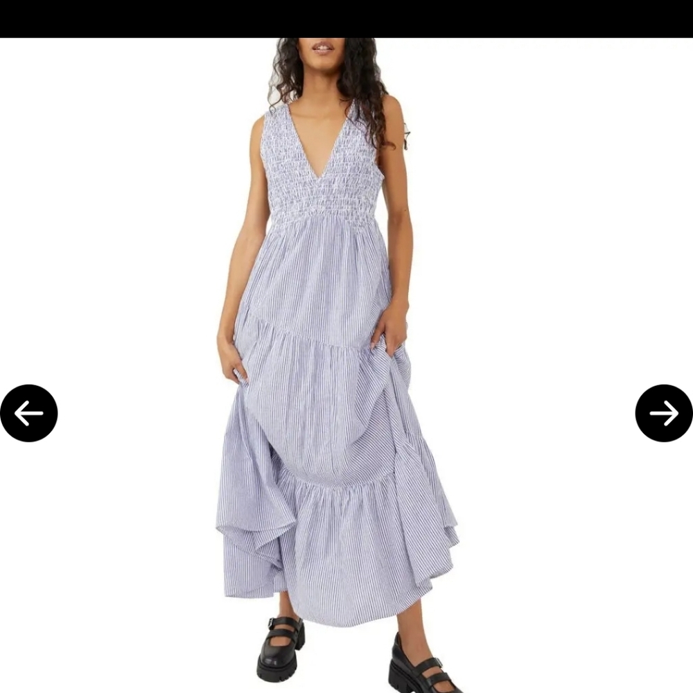 100% Cotton Free People Blue And White Dress